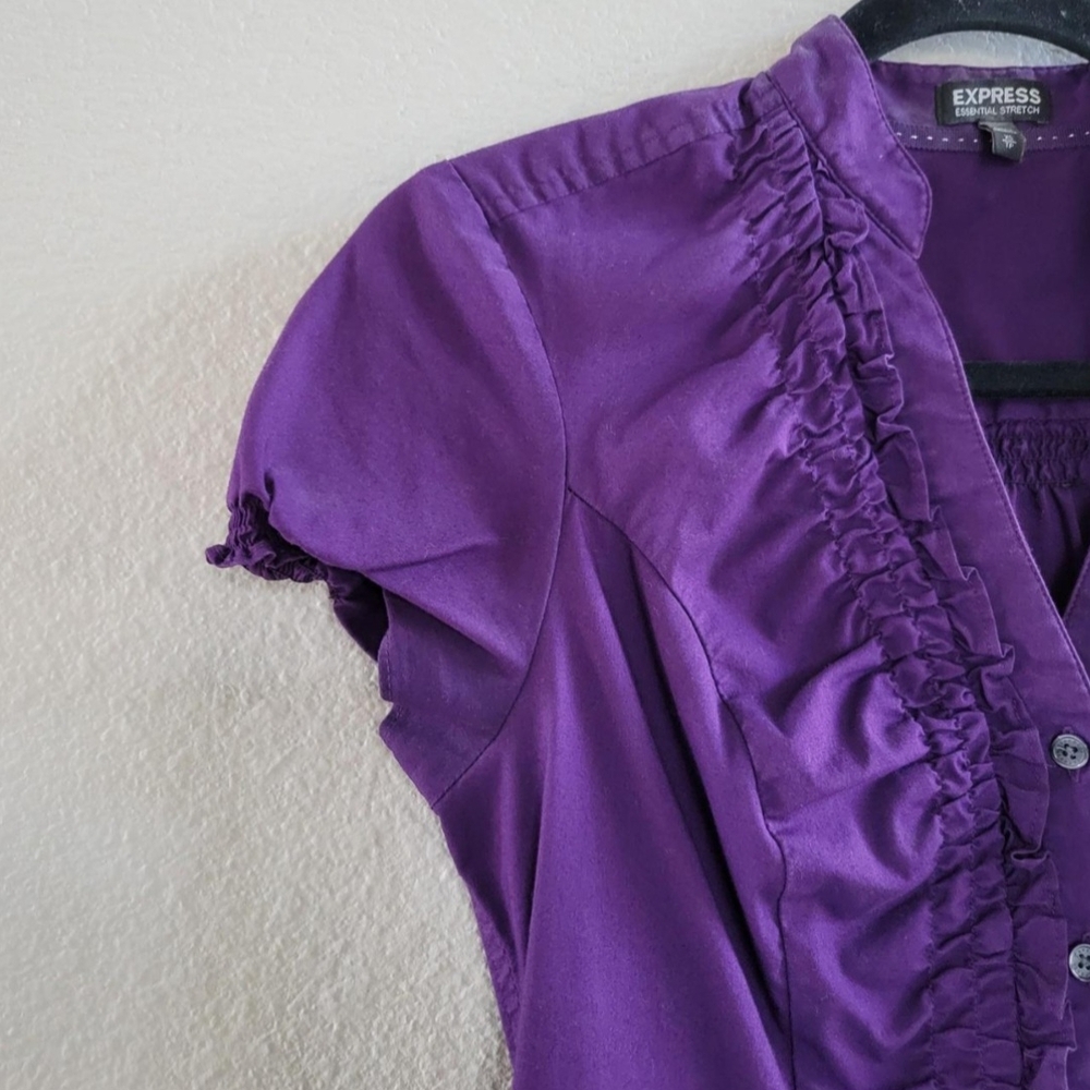 Express Purple Flutter Sleeve Ruffled Blouse - Picture 2 of 3